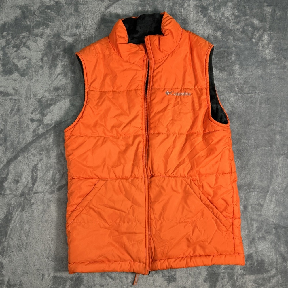 Columbia Black and Gray Camo Vest with Orange Lining- Boys size medium - Picture 7 of 9